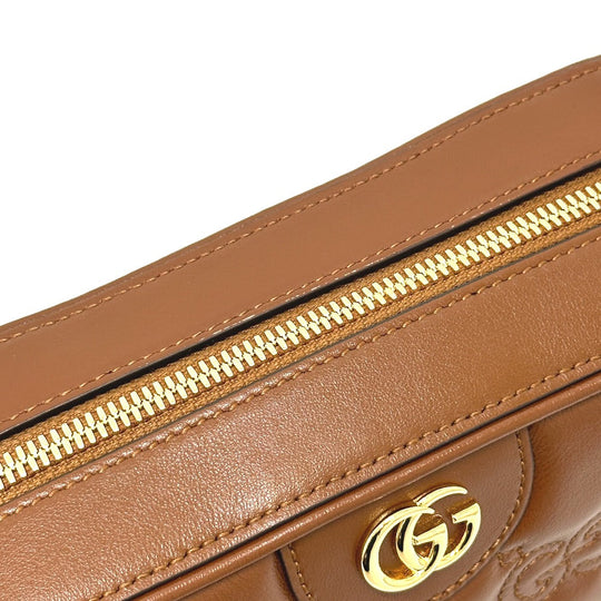 GUCCI Shoulder Bag 702234 leather Brown GG Matelasse Double G Small Women Used Authentic