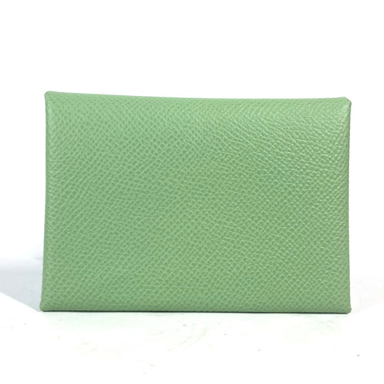 HERMES Coin case Epsom green Bifold Wallet Slim Calvi duo Women(Unisex) Used Authentic