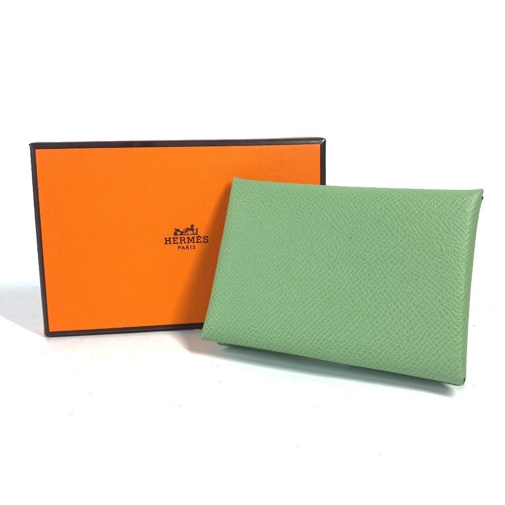 HERMES Coin case Epsom green Bifold Wallet Slim Calvi duo Women(Unisex) Used Authentic