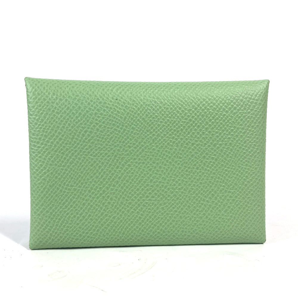 HERMES Coin case Epsom green Bifold Wallet Slim Calvi duo Women(Unisex) Used Authentic