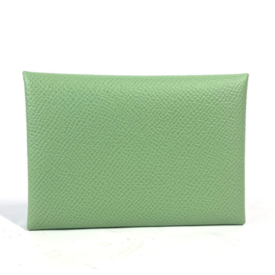 HERMES Coin case Epsom green Bifold Wallet Slim Calvi duo Women(Unisex) Used Authentic