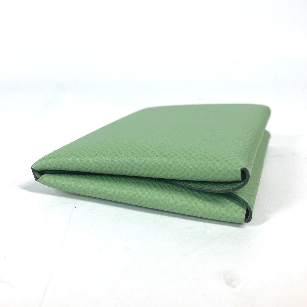 HERMES Coin case Epsom green Bifold Wallet Slim Calvi duo Women(Unisex) Used Authentic