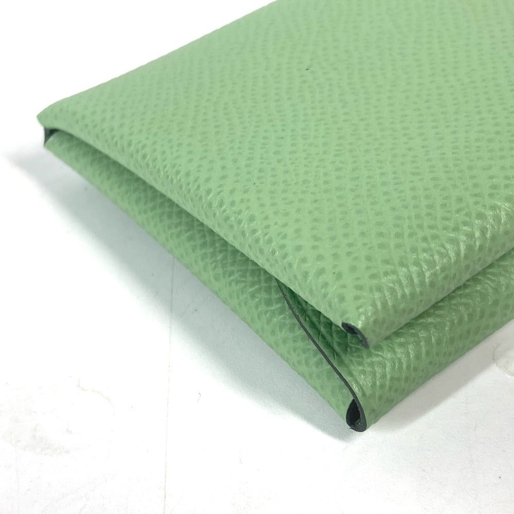 HERMES Coin case Epsom green Bifold Wallet Slim Calvi duo Women(Unisex) Used Authentic