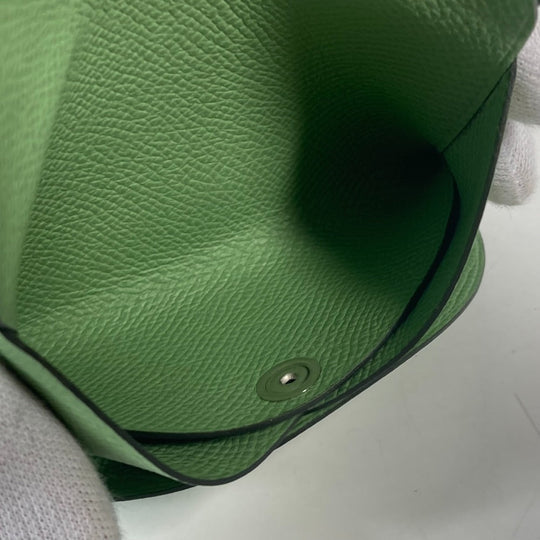 HERMES Coin case Epsom green Bifold Wallet Slim Calvi duo Women(Unisex) Used Authentic
