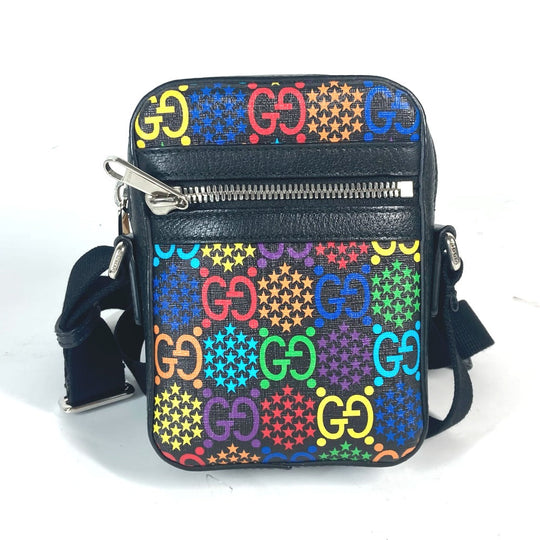 GUCCI Shoulder Bag 598103 leather Black x multicolor GG psychedelic Crossbody unisex(Unisex) Used Authentic
