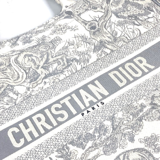 Dior Tote Bag M1286ZTDT_M20I Canvas, Embroidery Gray x off-white Toile de Jouy embroidery book tote large Women Used Authentic