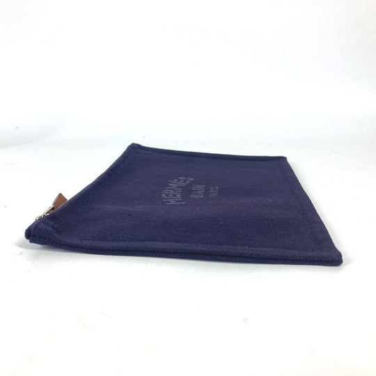 HERMES Pouch cotton Navy logo flat Yachting PM unisex(Unisex) Used Authentic