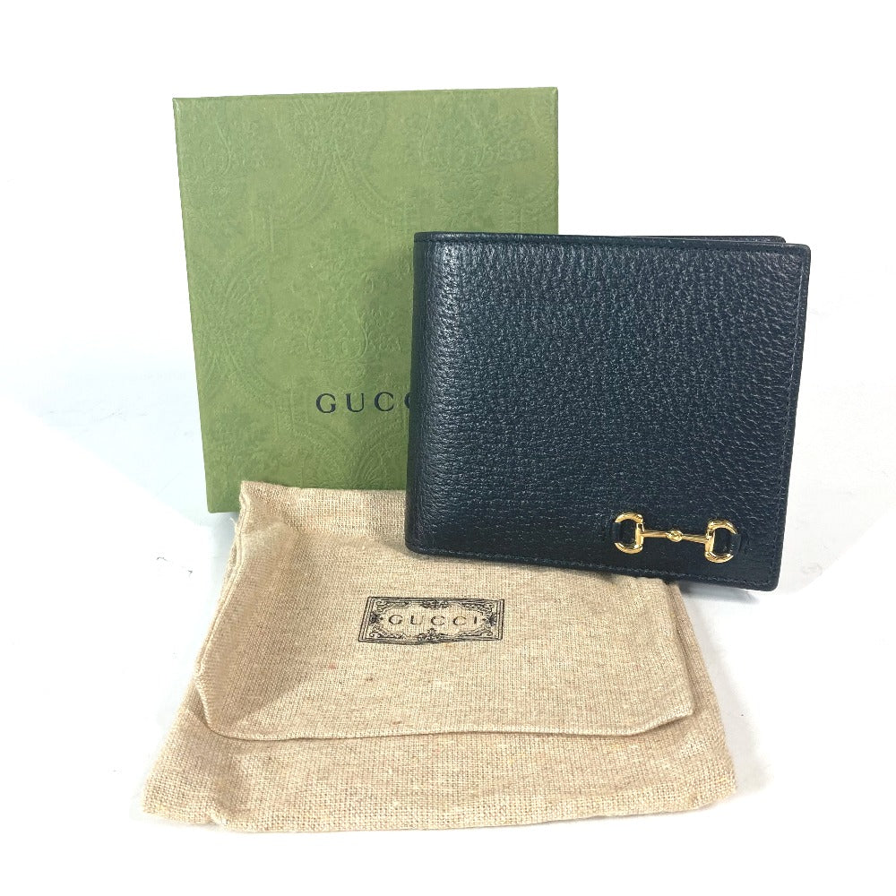 GUCCI Folded wallet 700464 leather black Mini wallet Horsebit mens Used Authentic