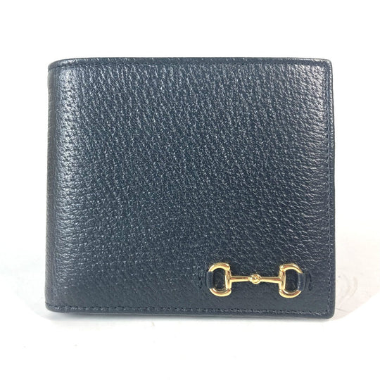 GUCCI Folded wallet 700464 leather black Mini wallet Horsebit mens Used Authentic