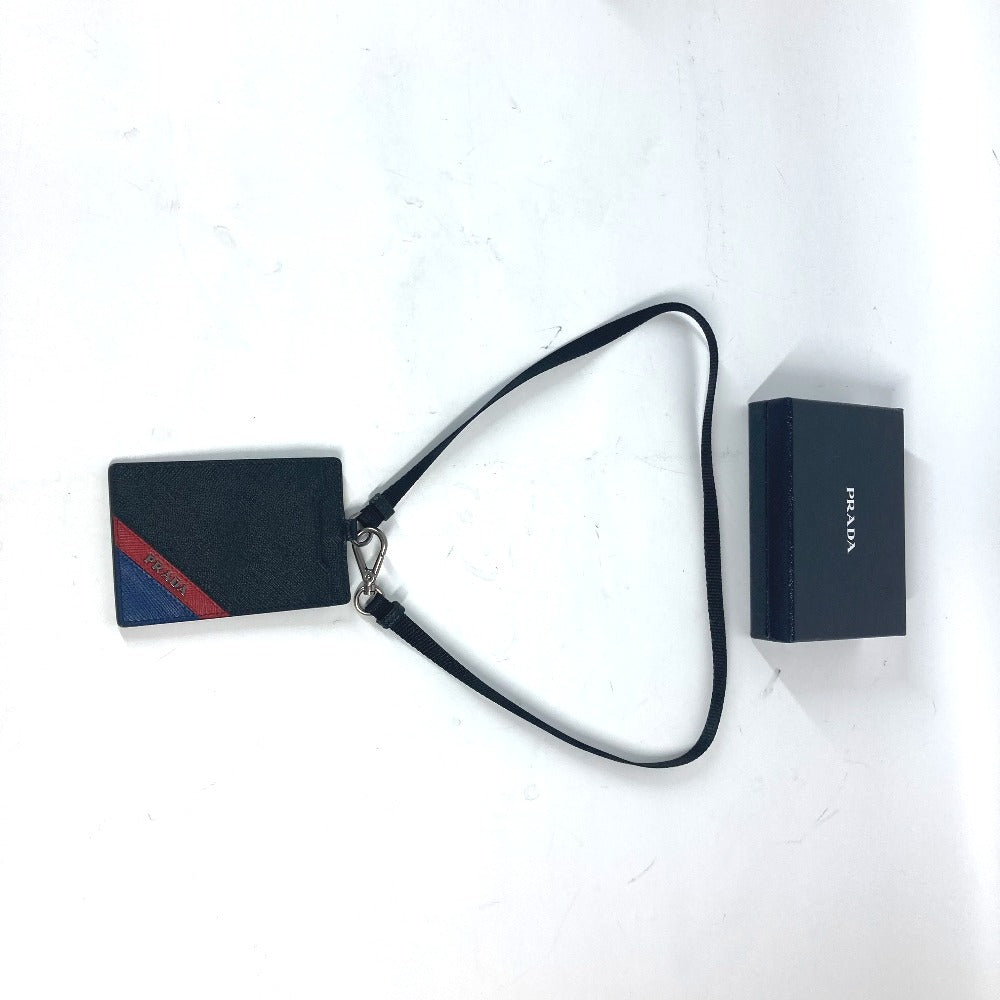 PRADA Card Case 2MC016 saffiano leather black logo Neck Holder Neck With Strap mens Used Authentic