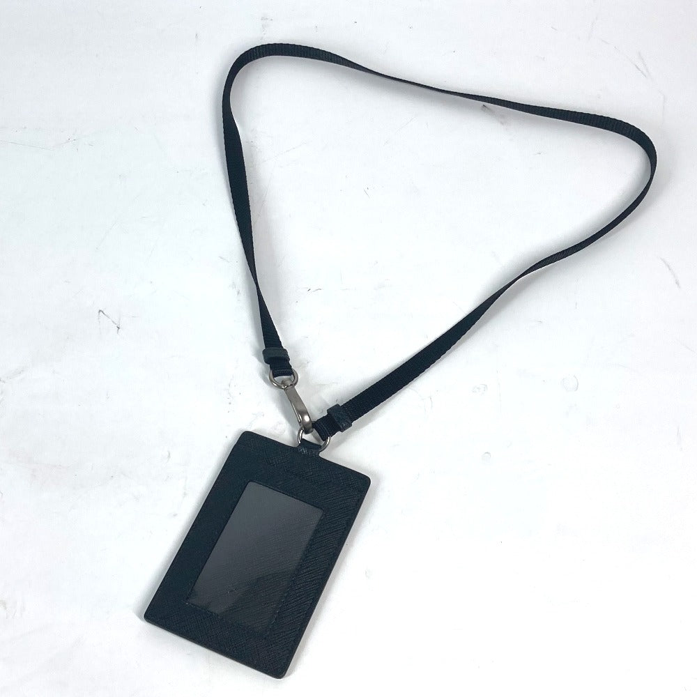 PRADA Card Case 2MC016 saffiano leather black logo Neck Holder Neck With Strap mens Used Authentic