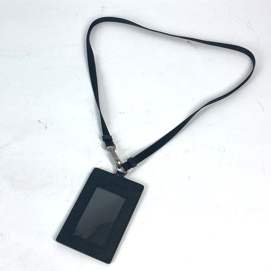 PRADA Card Case 2MC016 saffiano leather black logo Neck Holder Neck With Strap mens Used Authentic