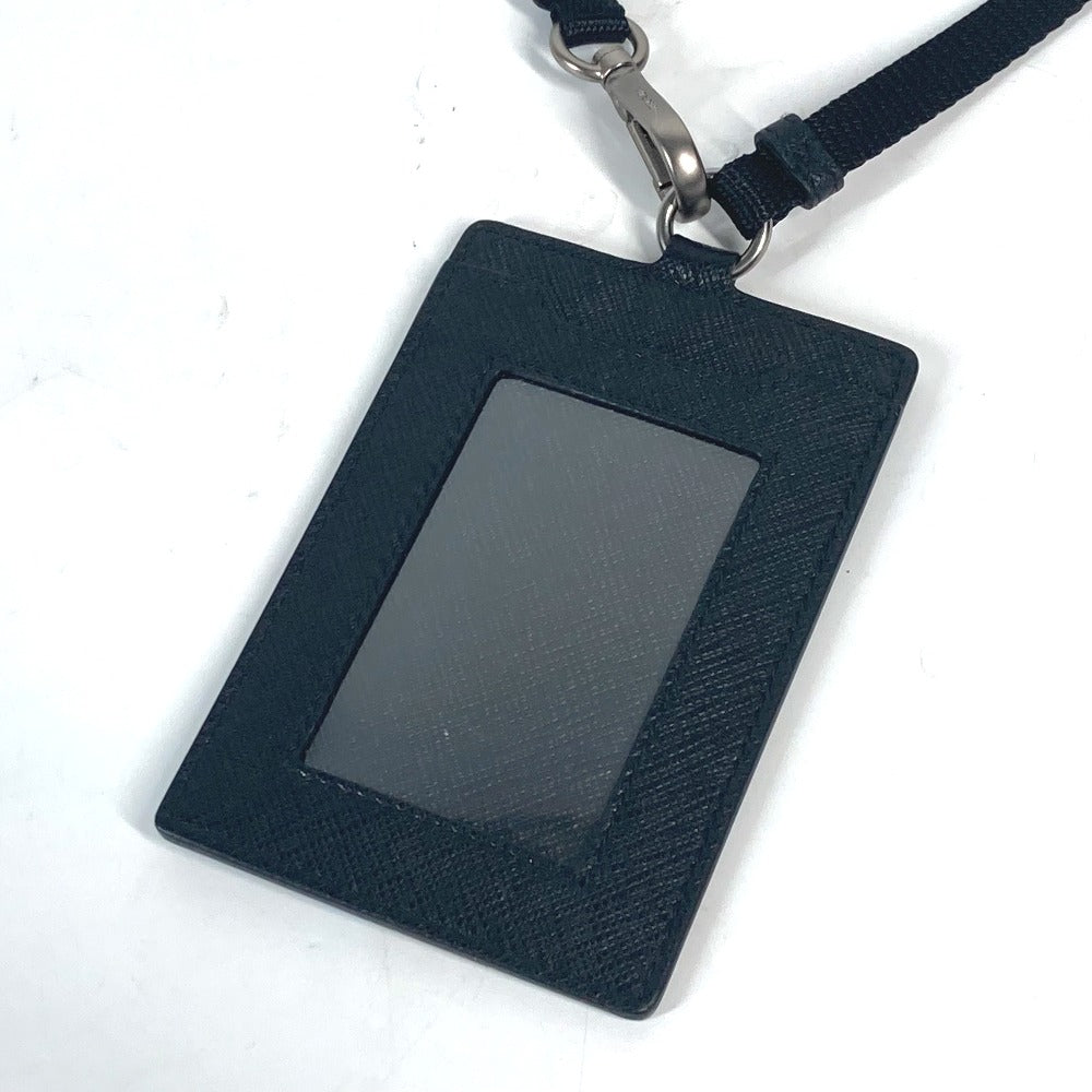 PRADA Card Case 2MC016 saffiano leather black logo Neck Holder Neck With Strap mens Used Authentic