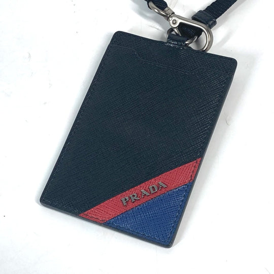PRADA Card Case 2MC016 saffiano leather black logo Neck Holder Neck With Strap mens Used Authentic