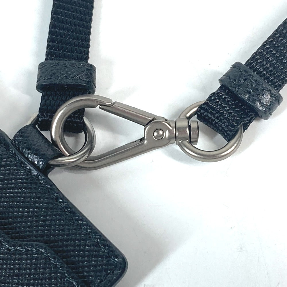 PRADA Card Case 2MC016 saffiano leather black logo Neck Holder Neck With Strap mens Used Authentic