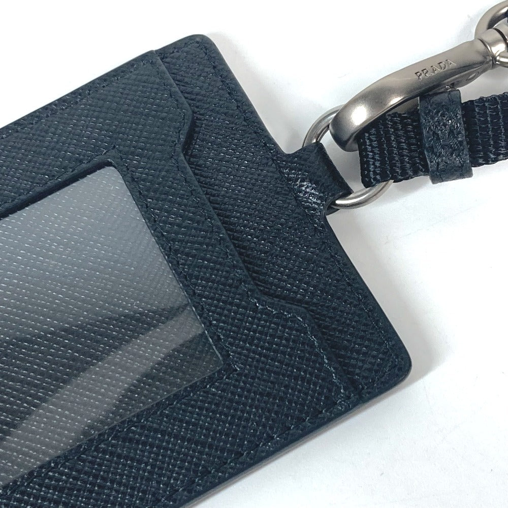 PRADA Card Case 2MC016 saffiano leather black logo Neck Holder Neck With Strap mens Used Authentic