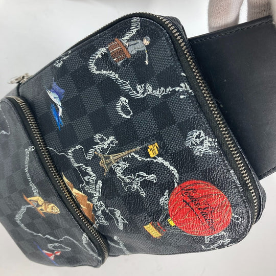 LOUIS VUITTON Shoulder Bag N40237 Damier Grafitto Canvas Black x gray Damier Grafitte Avenue sling bag mens Used Authentic