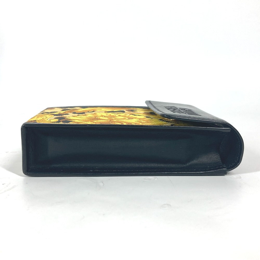 VERSACE Cigarette case PVC / Leather Yellow x black Leopard leopard print leopard Baroque mens(Unisex) Used Authentic