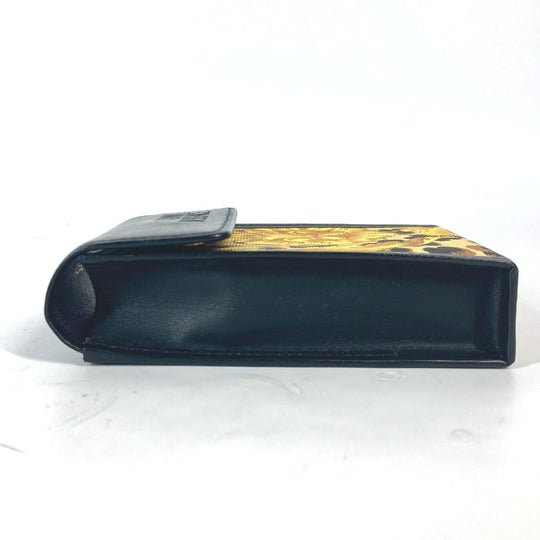 VERSACE Cigarette case PVC / Leather Yellow x black Leopard leopard print leopard Baroque mens(Unisex) Used Authentic