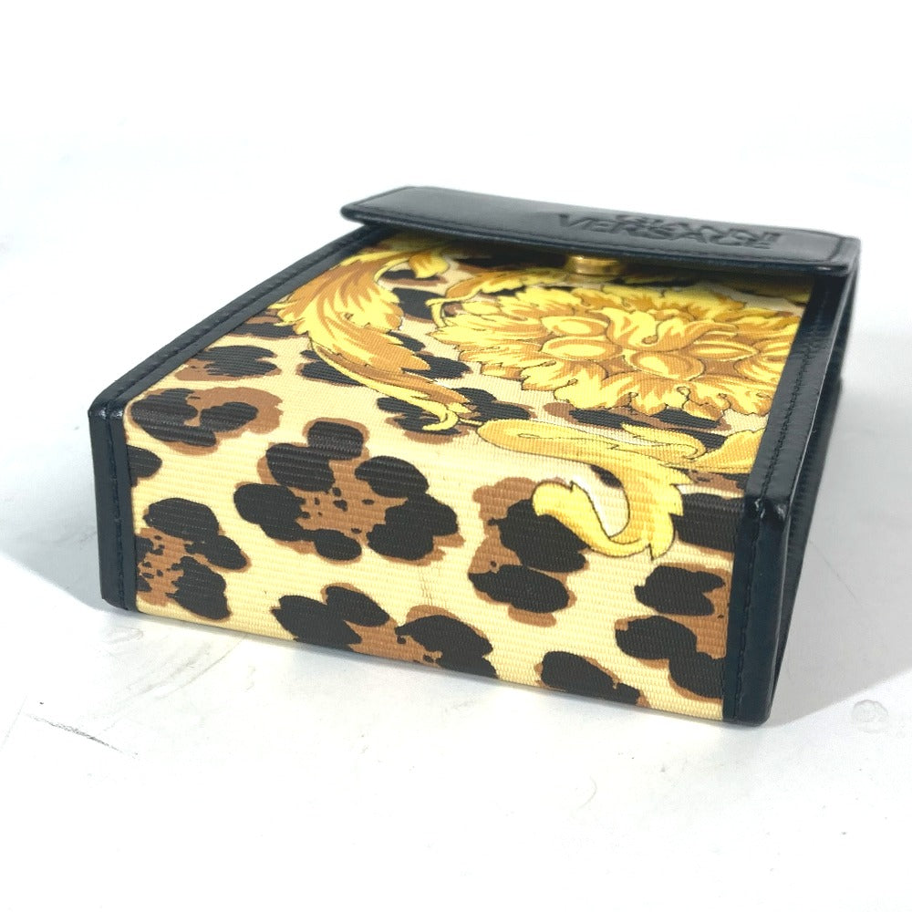 VERSACE Cigarette case PVC / Leather Yellow x black Leopard leopard print leopard Baroque mens(Unisex) Used Authentic