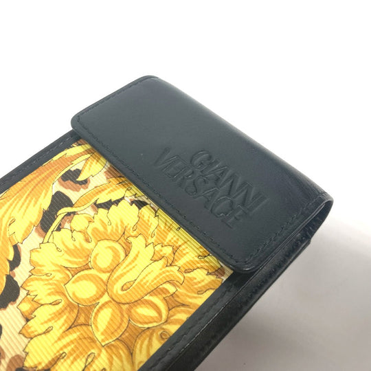 VERSACE Cigarette case PVC / Leather Yellow x black Leopard leopard print leopard Baroque mens(Unisex) Used Authentic