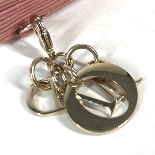 Dior Card Case Patent leather pink Canage logo charm Lady Dior Women Used Authentic