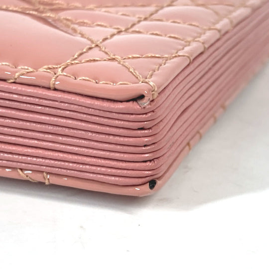 Dior Card Case Patent leather pink Canage logo charm Lady Dior Women Used Authentic