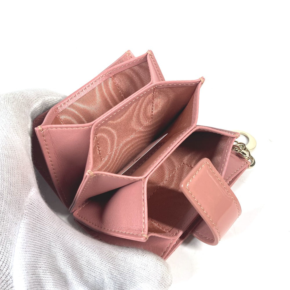 Dior Card Case Patent leather pink Canage logo charm Lady Dior Women Used Authentic