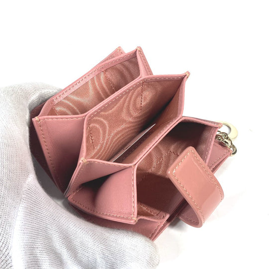 Dior Card Case Patent leather pink Canage logo charm Lady Dior Women Used Authentic