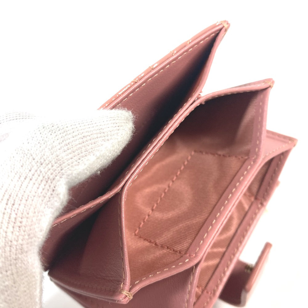 Dior Card Case Patent leather pink Canage logo charm Lady Dior Women Used Authentic