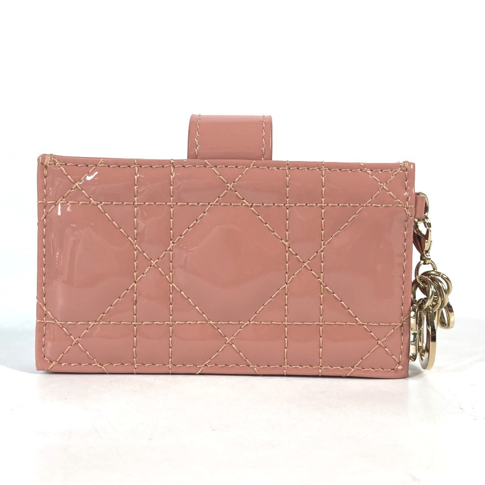 Dior Card Case Patent leather pink Canage logo charm Lady Dior Women Used Authentic