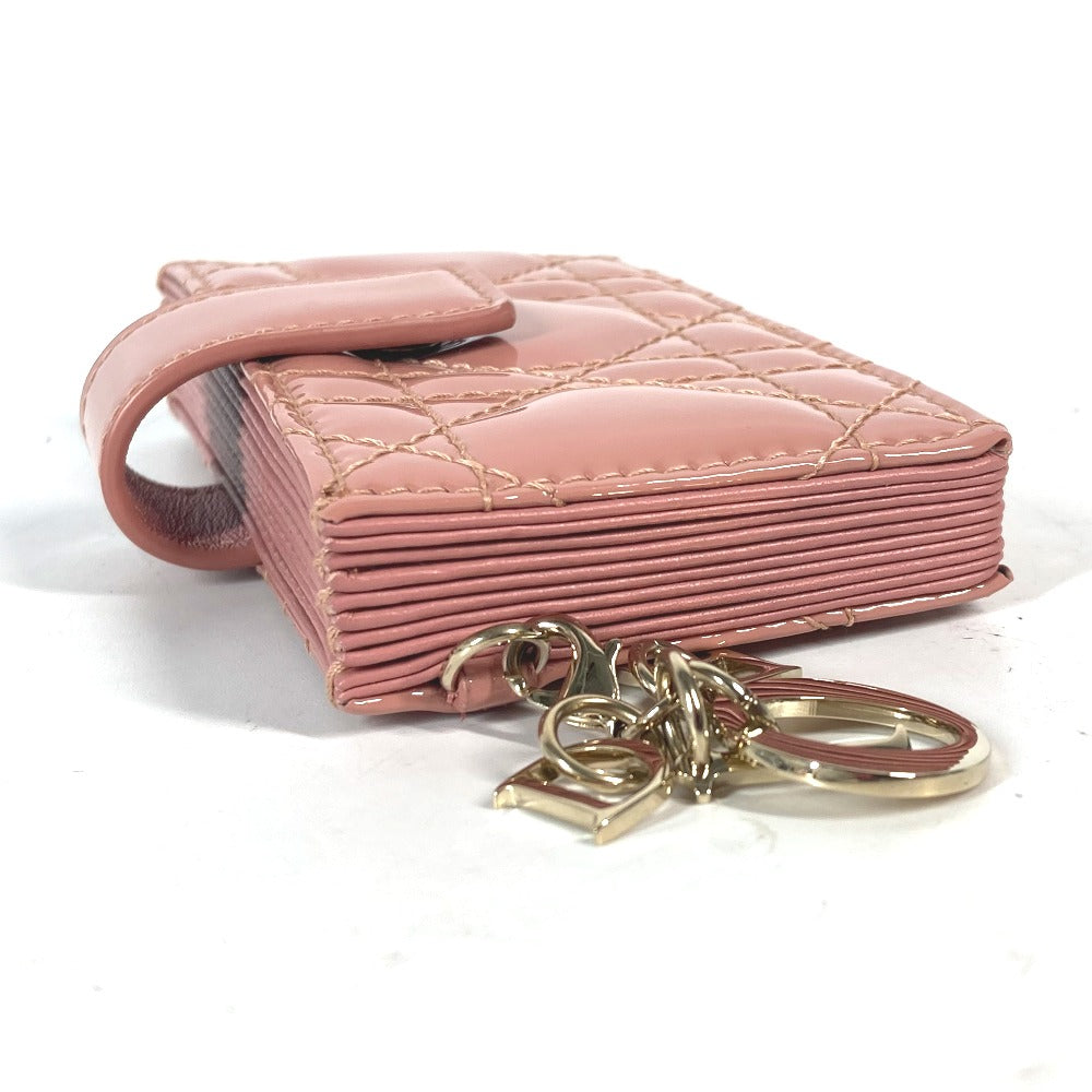 Dior Card Case Patent leather pink Canage logo charm Lady Dior Women Used Authentic