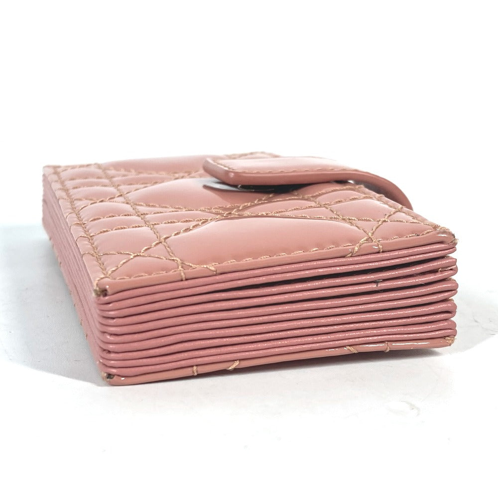 Dior Card Case Patent leather pink Canage logo charm Lady Dior Women Used Authentic