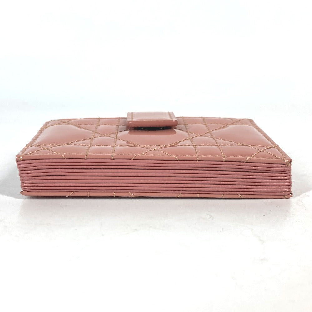Dior Card Case Patent leather pink Canage logo charm Lady Dior Women Used Authentic