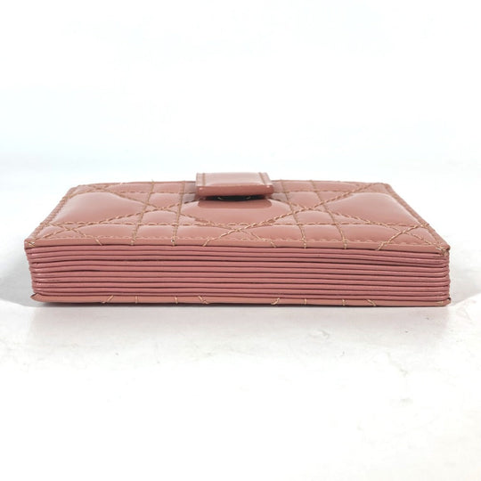 Dior Card Case Patent leather pink Canage logo charm Lady Dior Women Used Authentic
