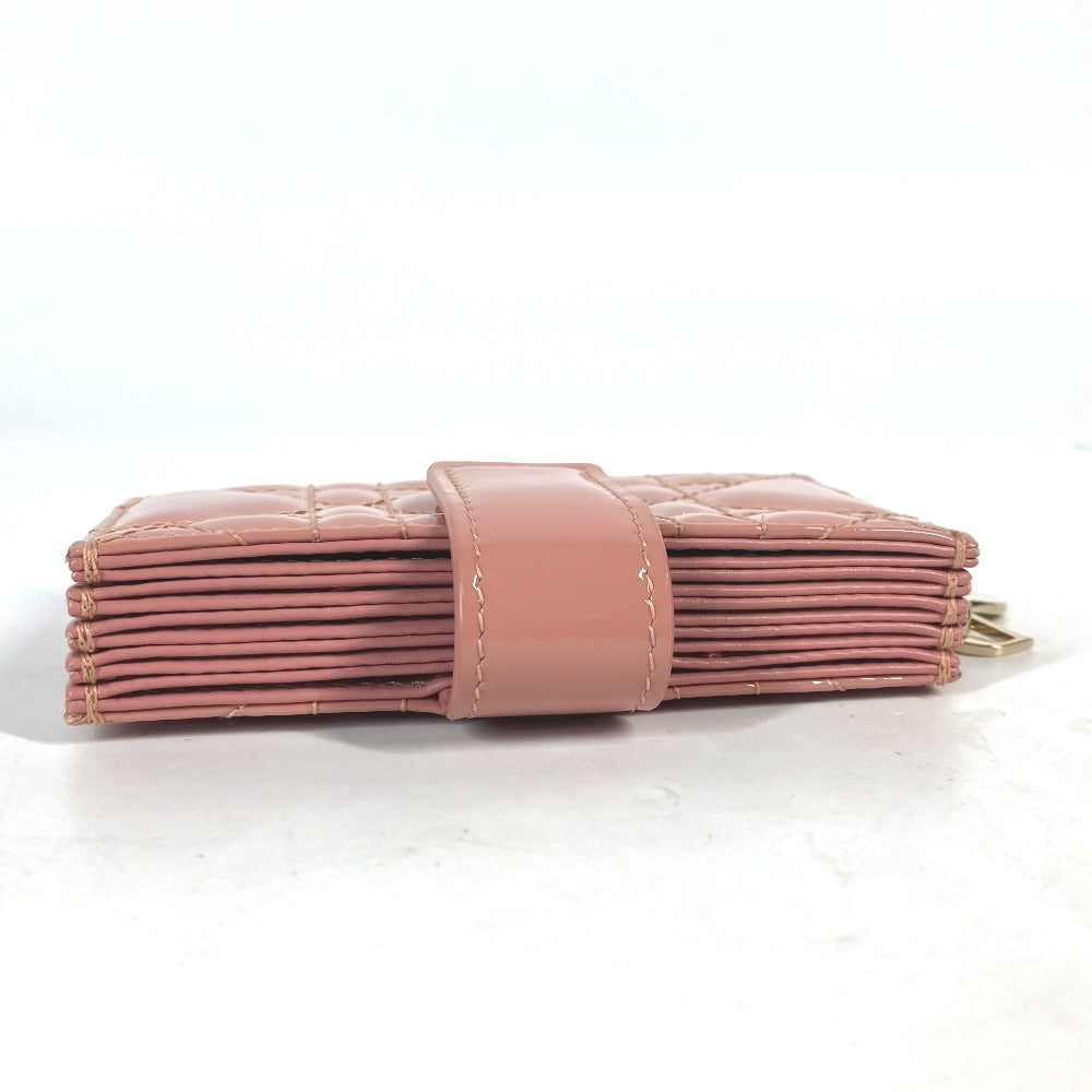 Dior Card Case Patent leather pink Canage logo charm Lady Dior Women Used Authentic