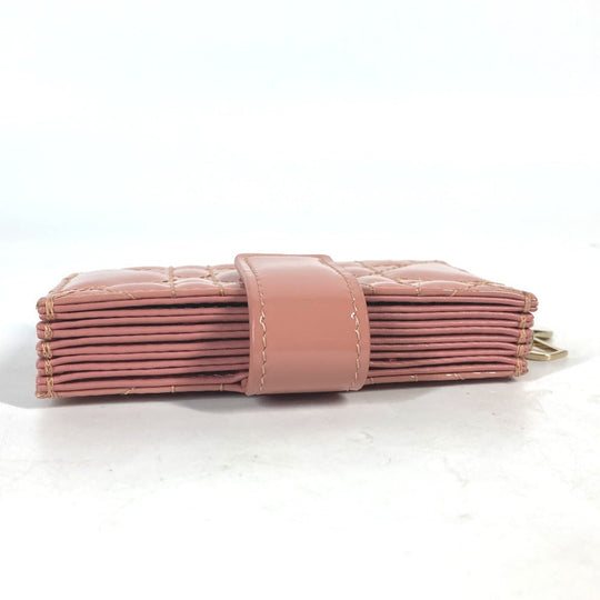 Dior Card Case Patent leather pink Canage logo charm Lady Dior Women Used Authentic