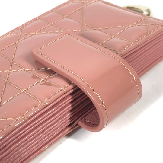 Dior Card Case Patent leather pink Canage logo charm Lady Dior Women Used Authentic
