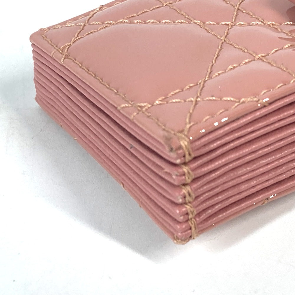 Dior Card Case Patent leather pink Canage logo charm Lady Dior Women Used Authentic