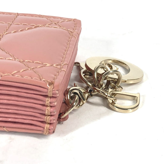 Dior Card Case Patent leather pink Canage logo charm Lady Dior Women Used Authentic