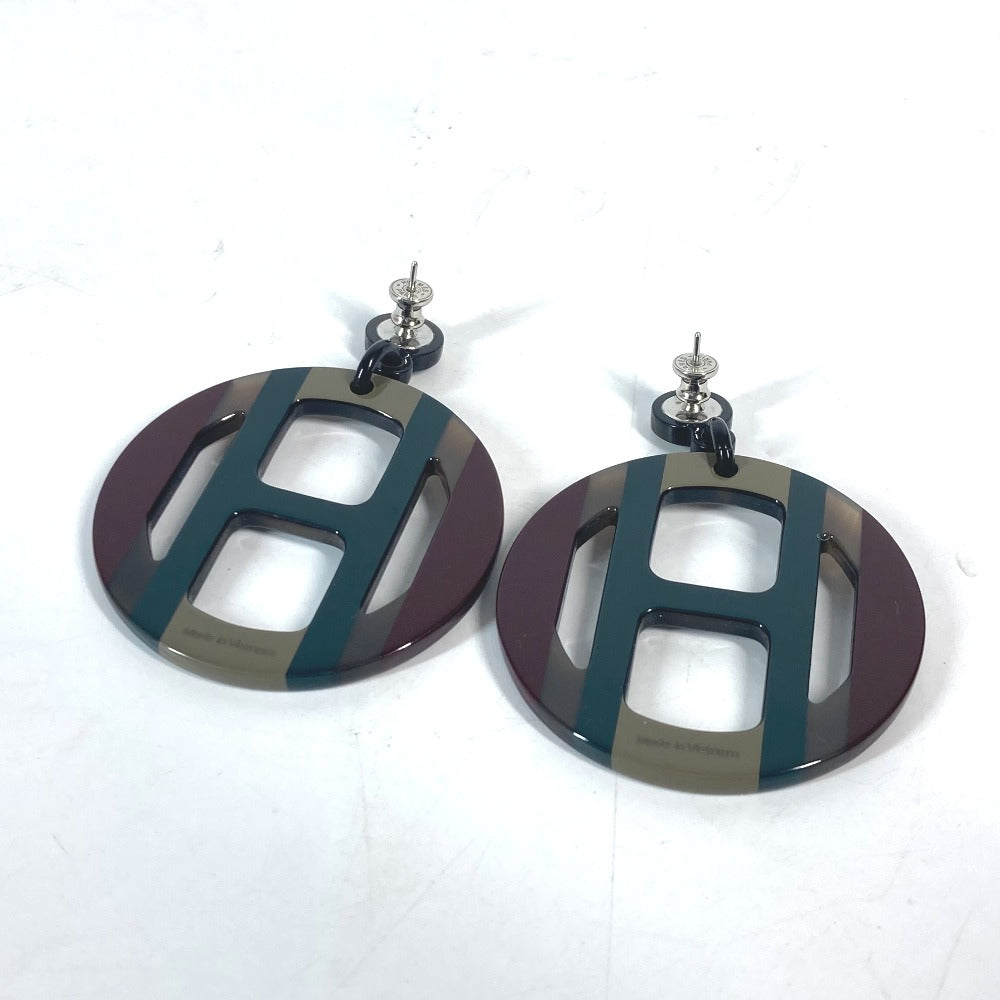 HERMES Pierce Buffalo horn Green x Brown type Lacquerwood H-equipe H logo Women Used Authentic