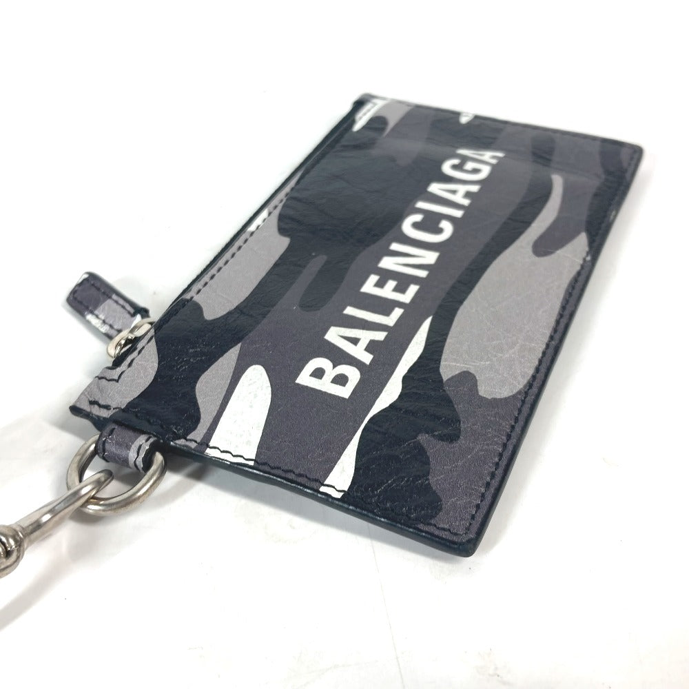 BALENCIAGA Coin case 594548 leather Black x silver Neck With Strap Wallet Camouflage camouflage logo mens(Unisex) Used Authentic