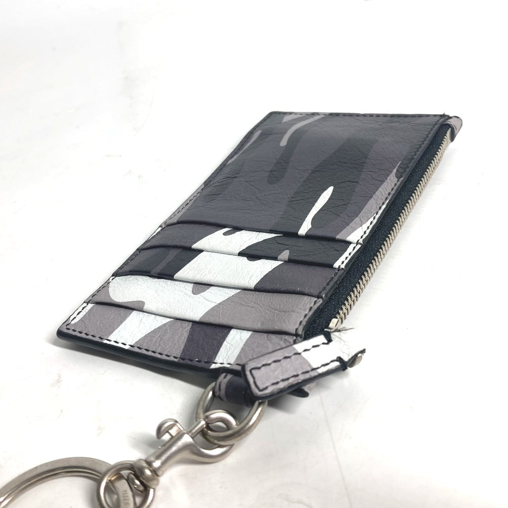 BALENCIAGA Coin case 594548 leather Black x silver Neck With Strap Wallet Camouflage camouflage logo mens(Unisex) Used Authentic