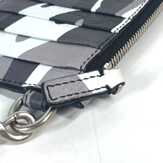 BALENCIAGA Coin case 594548 leather Black x silver Neck With Strap Wallet Camouflage camouflage logo mens(Unisex) Used Authentic