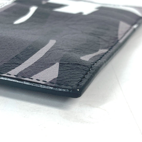 BALENCIAGA Coin case 594548 leather Black x silver Neck With Strap Wallet Camouflage camouflage logo mens(Unisex) Used Authentic