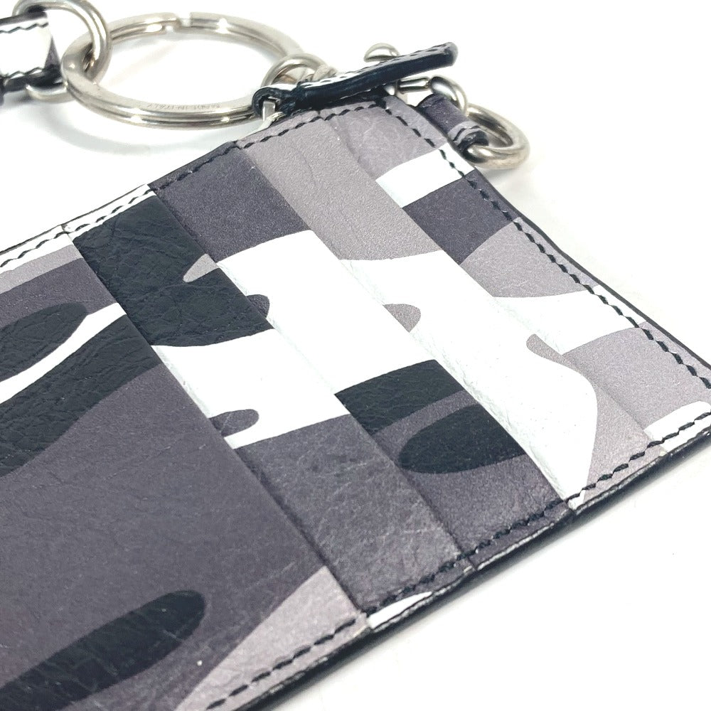 BALENCIAGA Coin case 594548 leather Black x silver Neck With Strap Wallet Camouflage camouflage logo mens(Unisex) Used Authentic