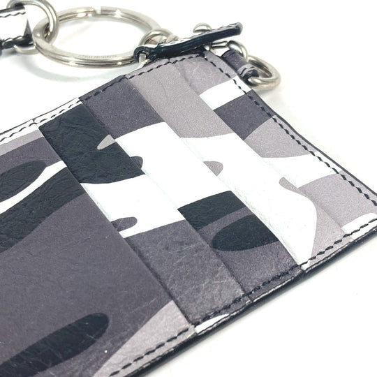BALENCIAGA Coin case 594548 leather Black x silver Neck With Strap Wallet Camouflage camouflage logo mens(Unisex) Used Authentic