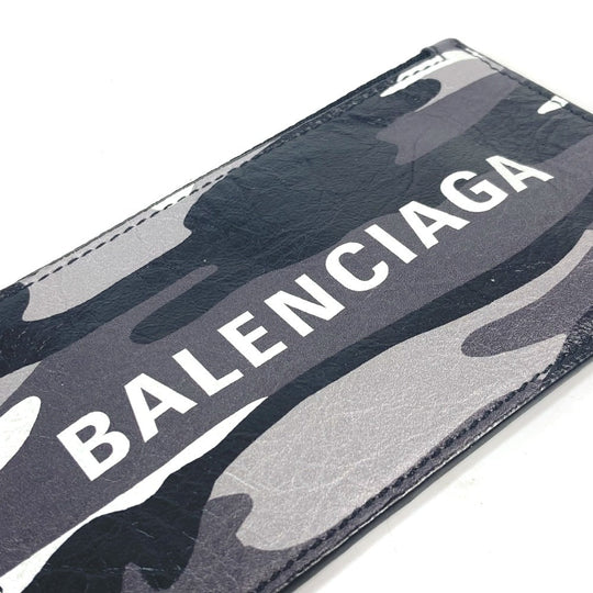 BALENCIAGA Coin case 594548 leather Black x silver Neck With Strap Wallet Camouflage camouflage logo mens(Unisex) Used Authentic