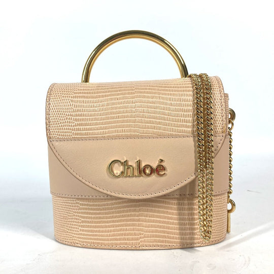 Chloe Shoulder Bag leather beige logo Abbey Rock Small Women Used Authentic