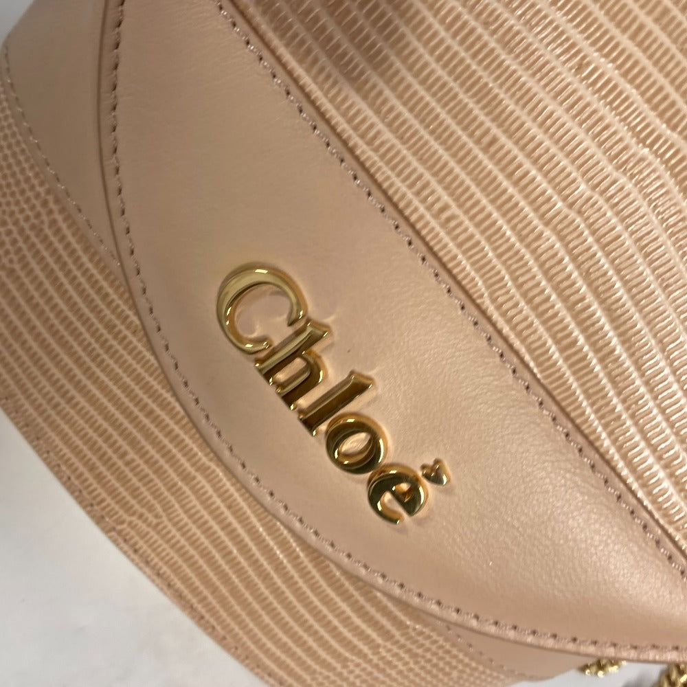 Chloe Shoulder Bag leather beige logo Abbey Rock Small Women Used Authentic
